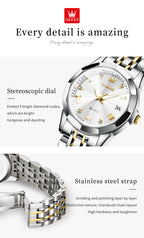 OLEVS 9931 Top Original Couple Watch Stainless Steel Rhombus Mirror Design Luxury Quartz Watch for Men Women Lover's Wristwatch