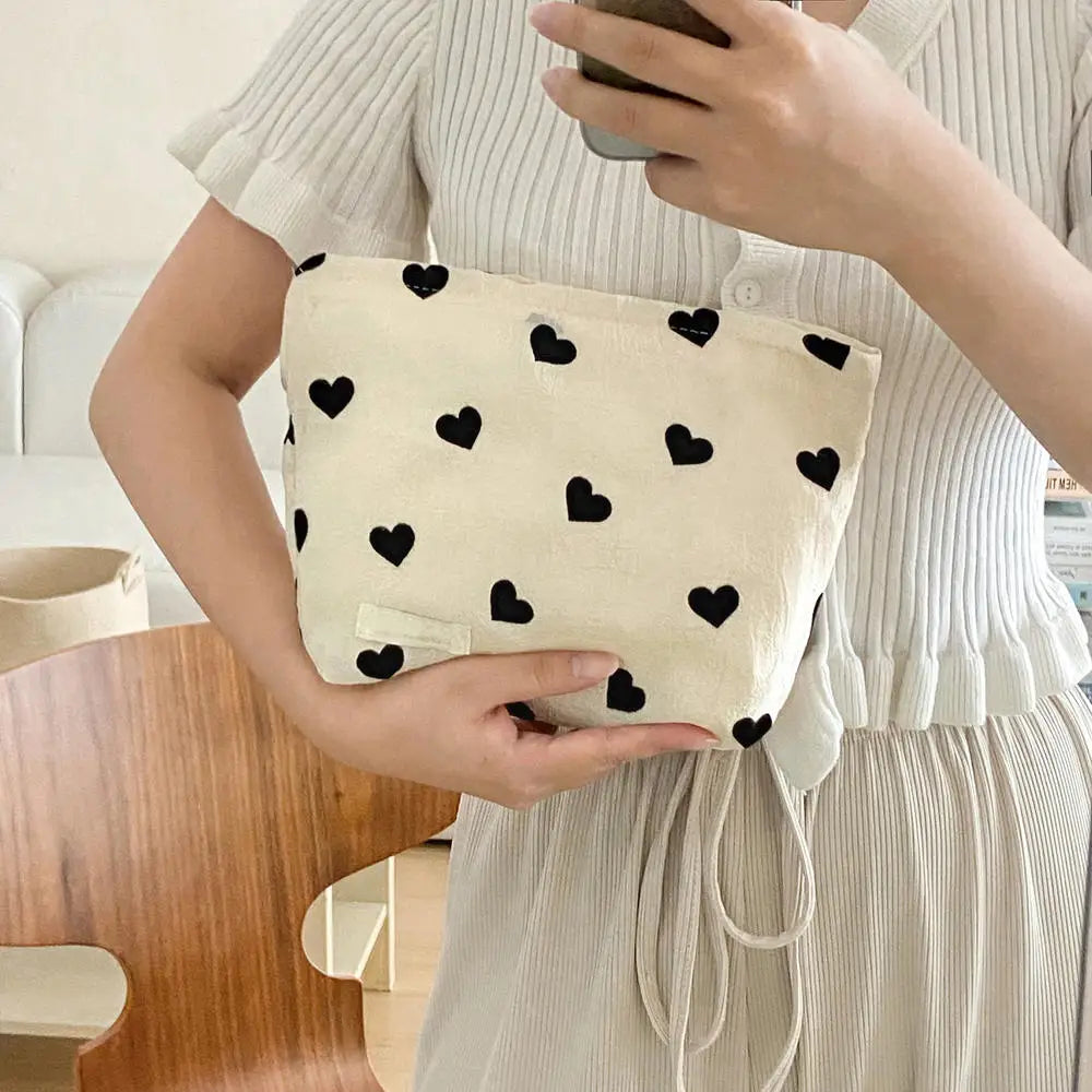 Cosmetic Bag Women Floral Makeup Case Organizer Korean Embroidery Cosmetic Pouch Travel Toiletry Bag Corduroy Canvas Beauty Case