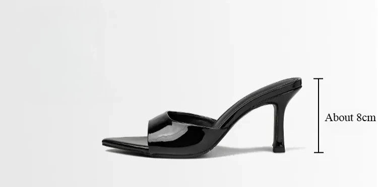 Women's Slippers 2025 New Summer Slim Heel Pointed Toe Worn with A Straight Drag Patent Leather High-heeled Slippers for Womens
