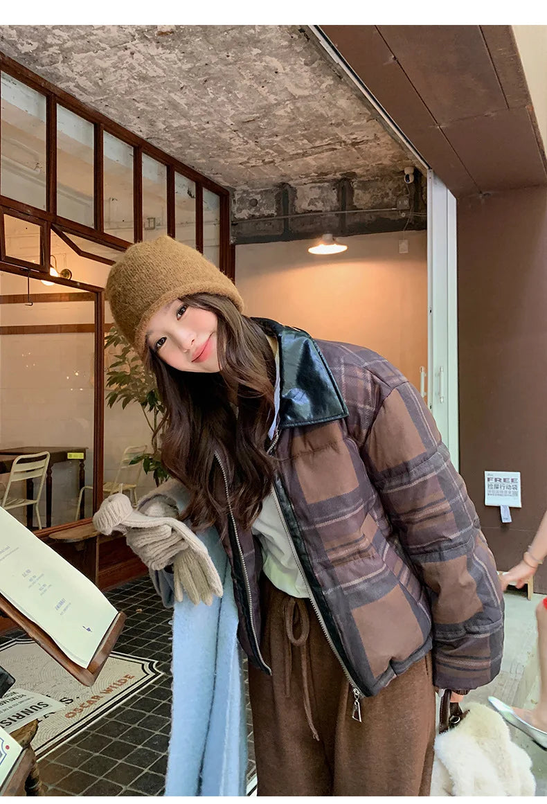 2025 New Korean Winter Women Down Cotton Jacket Parkas Short Cotton Padded Turn Down Collar Ladies Quilted Outerwear