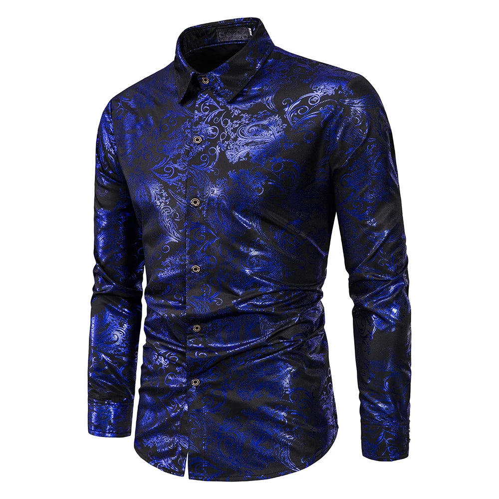 Men's Shirt Flower Printing Leisure Style Men's Long-Sleeved Top Stage Performance Wedding Dinner Party Holiday Gift Men's Shirt