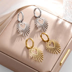 Geometric Heart Shaped Sun Pendant Earrings Stainless Steel Women's Earrings Fashion Charm Hip Hop Trendy Wedding Jewelry