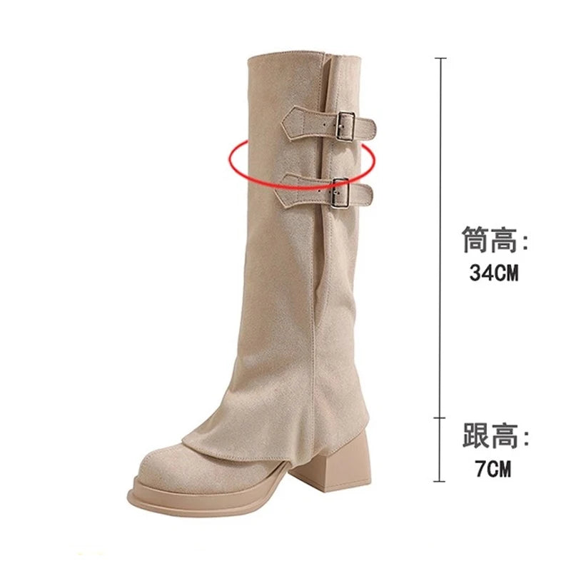 High Heels Women High Boots Chunky Designer Shoes Fashion Woman Pumps 2025 Autumn Dress Walking Casual Goth Chelsea Botas Mujer