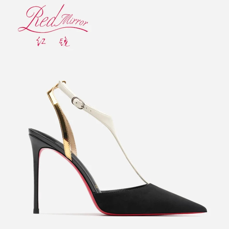 Women's Sandals Summer Pointed Toe Red Shiny Bottoms Stiletto High Heels Luxury Designer High Quality Pumps Elegant Woman Shoes