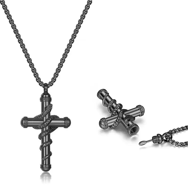 2024 New Luxurious Spoon Necklace Retro Snake Around Cross Stainless Steel Hollow Pendant Fashion Jewelry for Woman Man
