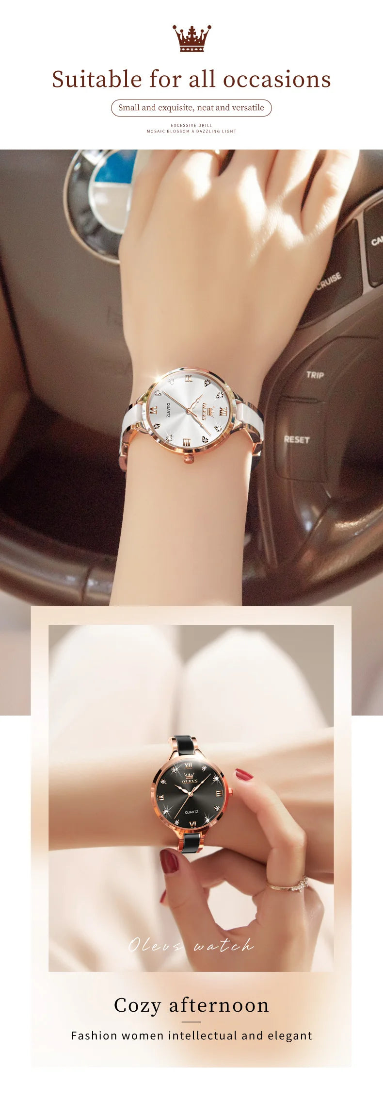 OLEVS 5872 Woman Watches Imported Japan Quartz Movement Waterproof Watch for Women Elegant Ceramic Strap Ladies Wristwatch Gifts