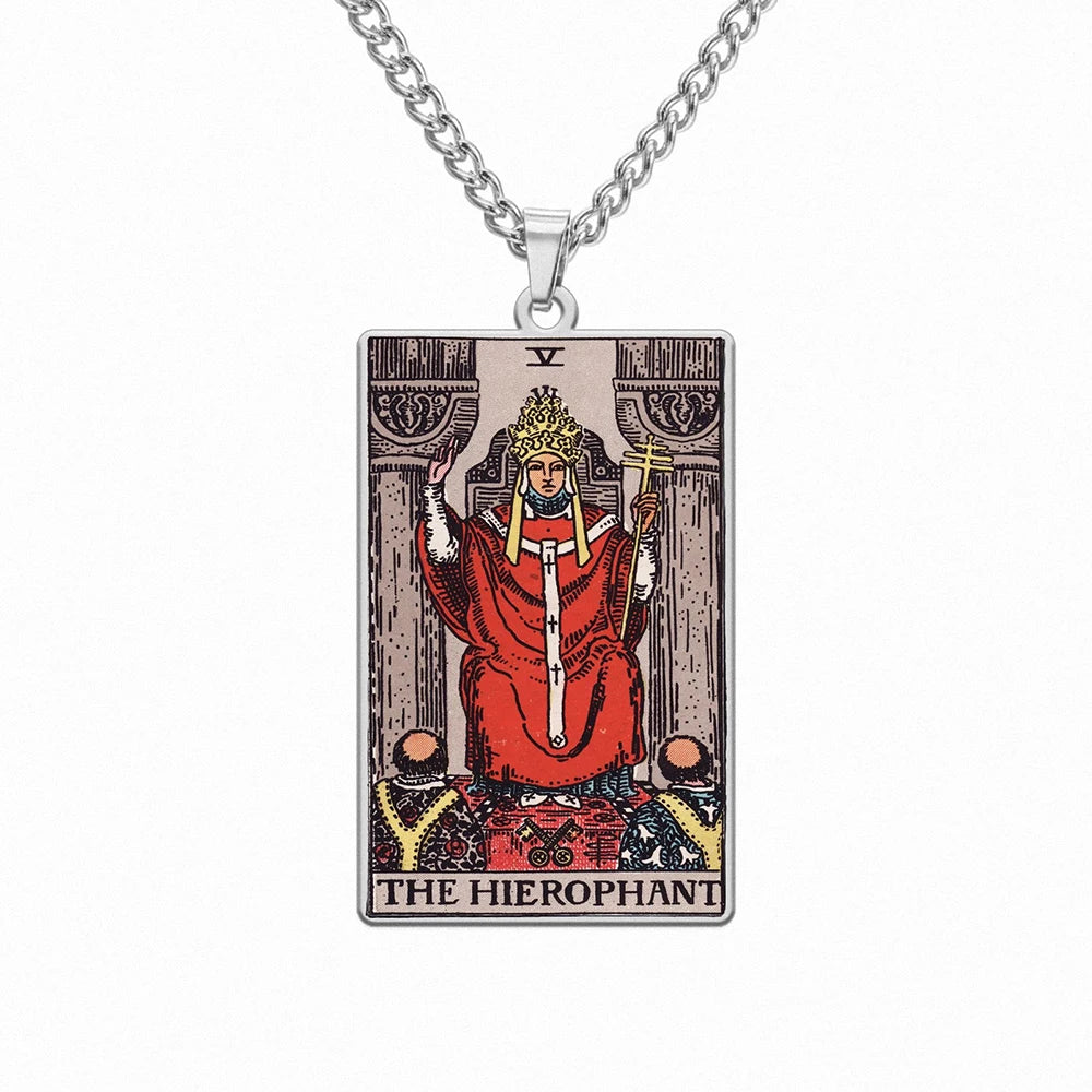 Dawapara 22 Styles Tarot Card Good Luck Amulet Necklace Sun Moon UV Colorful Pendant Stainless Steel Spiritual Jewelry
