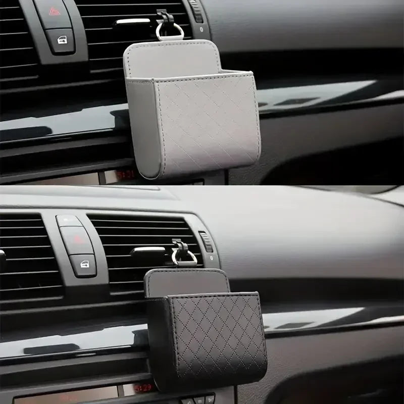 Car Mobile Phone PU Leather Bag Car Phone Holder Air Vent Mount Hanging Storage Box Glasses Organizer Support in Car Accessories