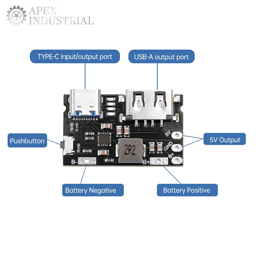 Single Lithium Battery Charger Board TYPE C + USB A 5V 2.4A Charger Discharger Module Supports Charging And Discharging