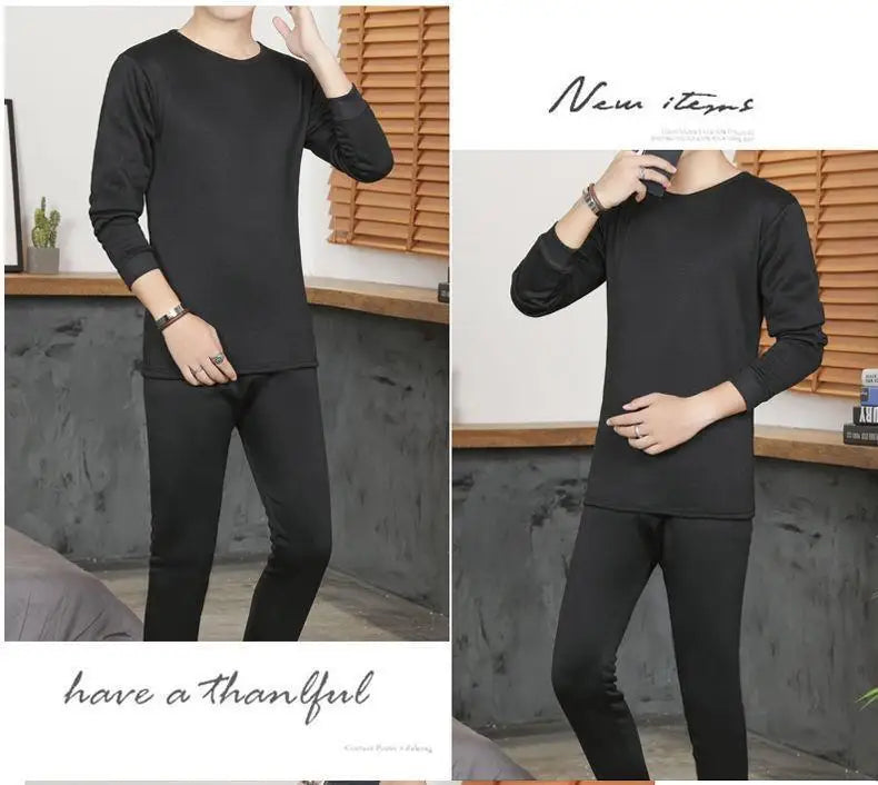 Men's round Ne Thiened Warm Underwear Set Youth Autumn Winter Thermal Clothing Long Sve Pants Home Clothes Innerwear