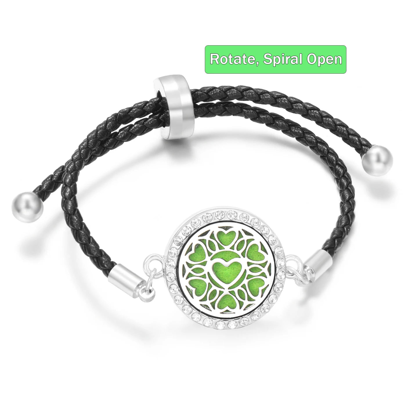 Aromatherapy Diffuser Flowers Rose Women Leather Perfume Bangle Essential Oil Locket Spiral Open Rhinestones Bracelet Jewelry