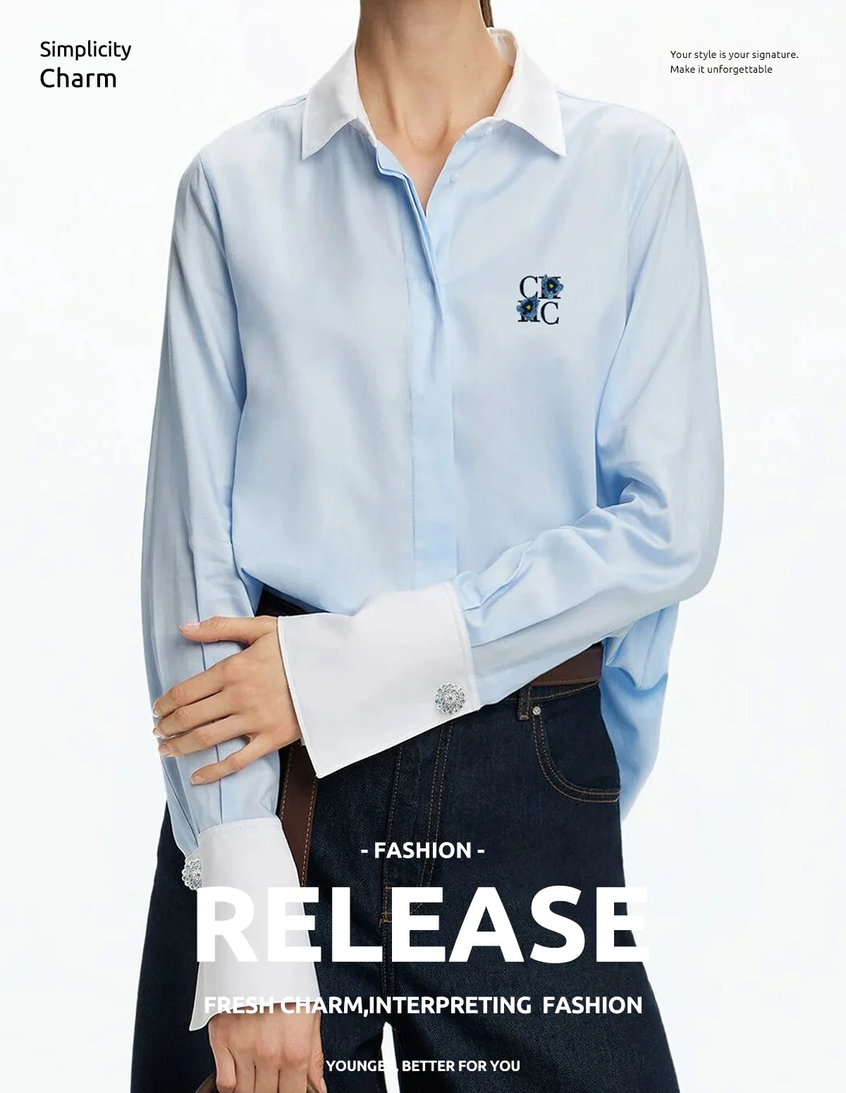 Simple New Women's Shirt Splicing Design Embroidery Flowers Elegant and Versatile Spring and Summer Striped Women's Tops