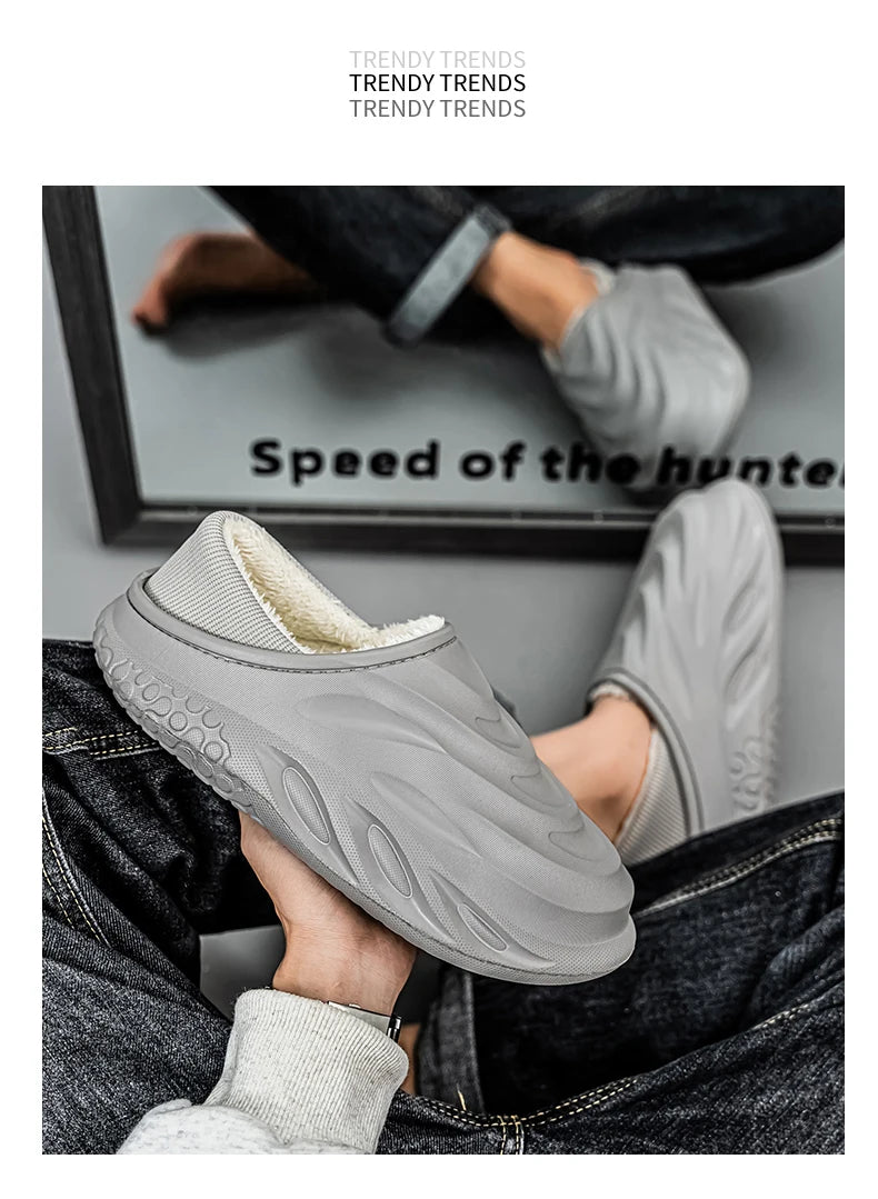 Slippers for Men Add Velvet Heel Covering Non-Slip Wear-resistant Waterproof Couple Women Home Shoes Shoes for Men Warm New