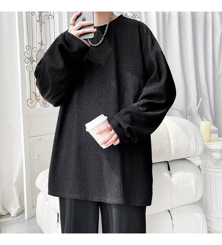 Men's High Street Long Sleeve T-Shirt - Trendy Casual Top Loose Fit Comfortable Wear, Modern Minimalist Style, Everyday Essentia