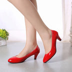New Women's Shoes On Heels Elegant Medium High Heeled Ladies Pointed Toe Fashion Pumps For Woman Office Black White Red