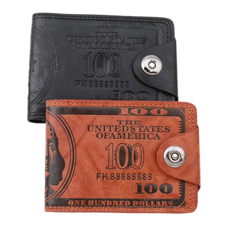 Men's Wallets With 100 US Dollar Pattern Wallet Male Leather Wallet Photo Card Holder Fashion Large Capacity Wallet Purse Bag