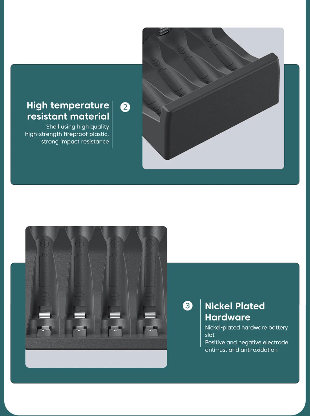 AA/AAA Battery Charger 4 Slots Intelligent LED Indicator USB C Micro Charger for Ni-MH/Ni-Cd Rechargeable AA/AAA Battery Charger