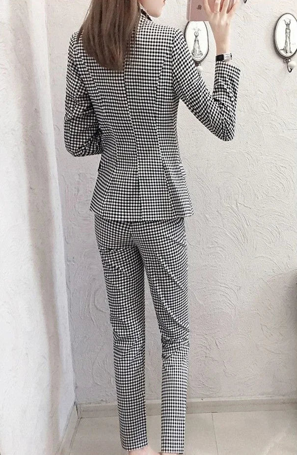 Women's 2 Pant Set Black Baggy Two Pieces Sets Pants for Woman Plaid Outfits Blazer and Trousers Suits Korea Stylish Groups of D