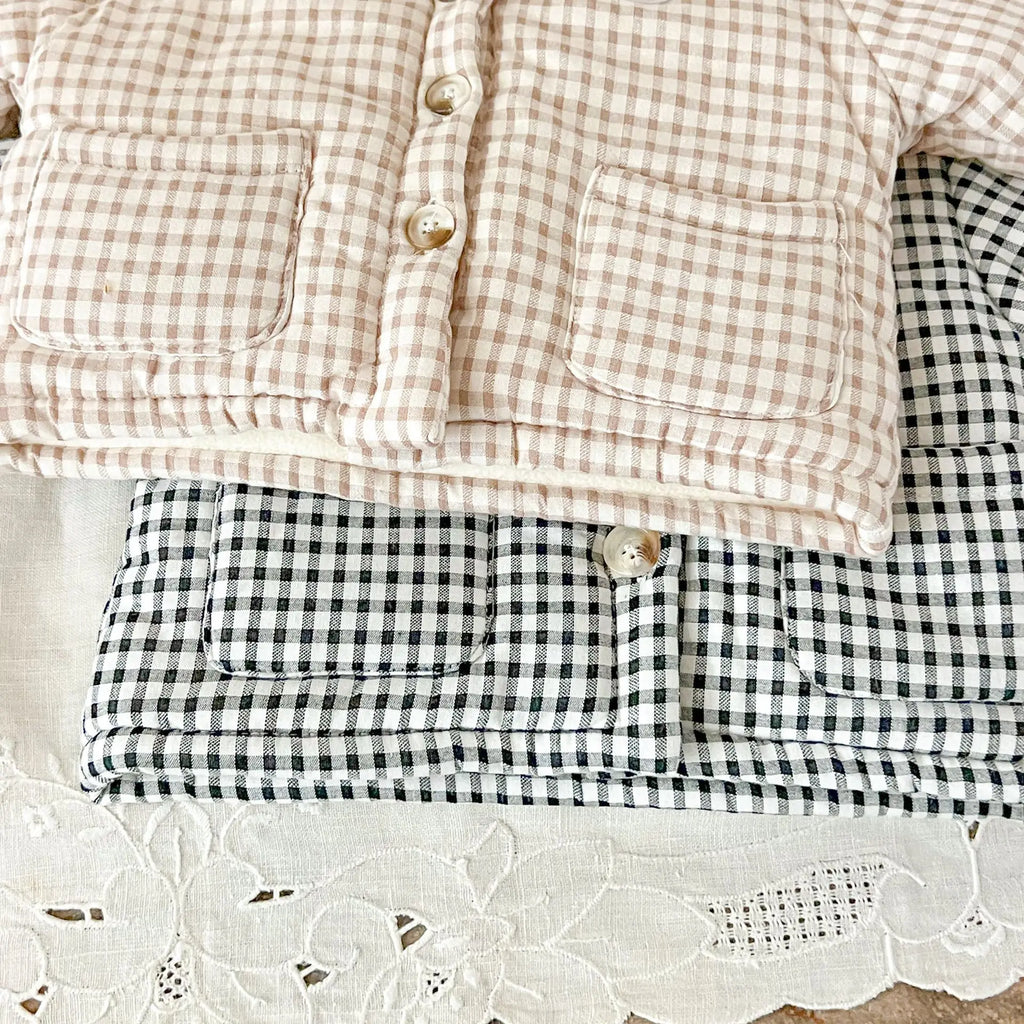 Winter Baby Girl Clothing  Plaid Coat Warm Fleece Lined Cartoon Bear Embroidery Children Cotton Padded Jacket