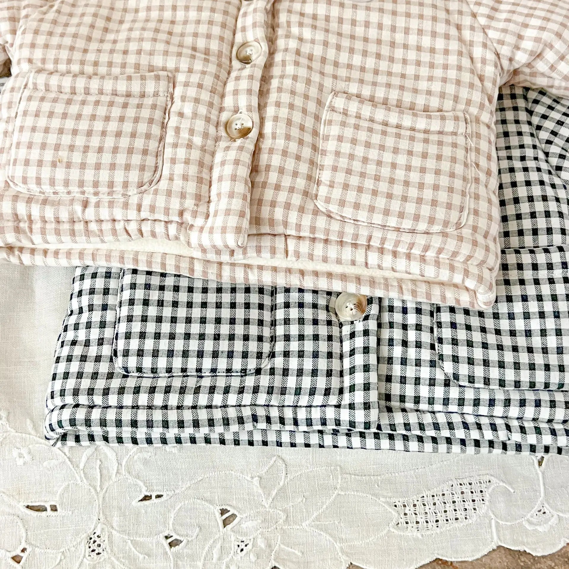 Winter Baby Girl Clothing  Plaid Coat Warm Fleece Lined Cartoon Bear Embroidery Children Cotton Padded Jacket