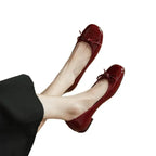 new Spring Autumn fashion Woman's Flats Patent Leather Ballet Flats Bowtie Boat Shoes Low Heels Slip on Flat Woman Black Loafers