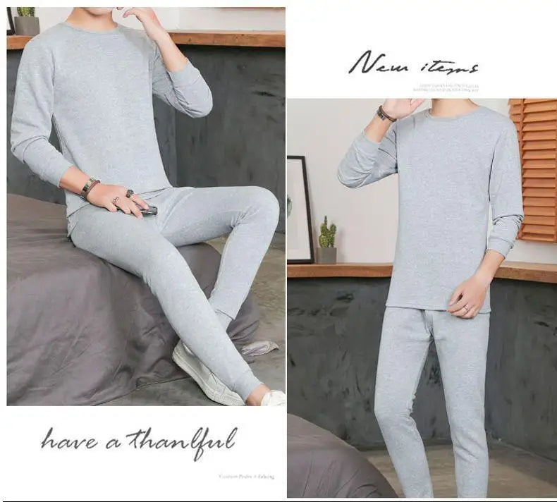 Men's round Ne Thiened Warm Underwear Set Youth Autumn Winter Thermal Clothing Long Sve Pants Home Clothes Innerwear