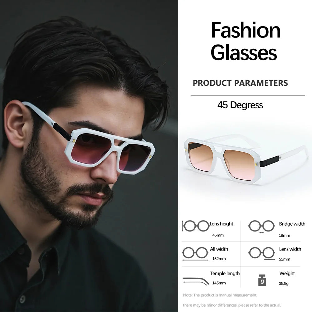 Sunglasses Men Art Geometry Double Frame Glasses Double Beam Glasses Square Frame Modern Minimalist Commuting Items