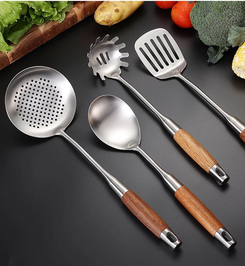 Kitchen Utensil Set 7 Piece 304 Stainless Steel Cookware Set Rosewood Handle Spatula Household Cooking Baking Tools