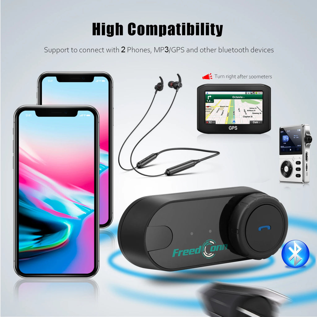 Freedconn Motorcycle Helmet Headset Stereo Bluetooth Hands Free Call Wireless Communication Interphone Music Sharing 6 Riders