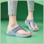 Women's Sandals Summer  Casual Non-Slip Suede  Diamond Soft Platform Wedge Flip Flop Walking Beach Slippers Shoes Woman