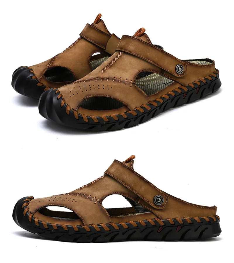 2023 Sandals Summer Men Leather  Classic Men Shoes Slippers Soft Sandals Men Roman Comfortable Outdoor Walking Footwear