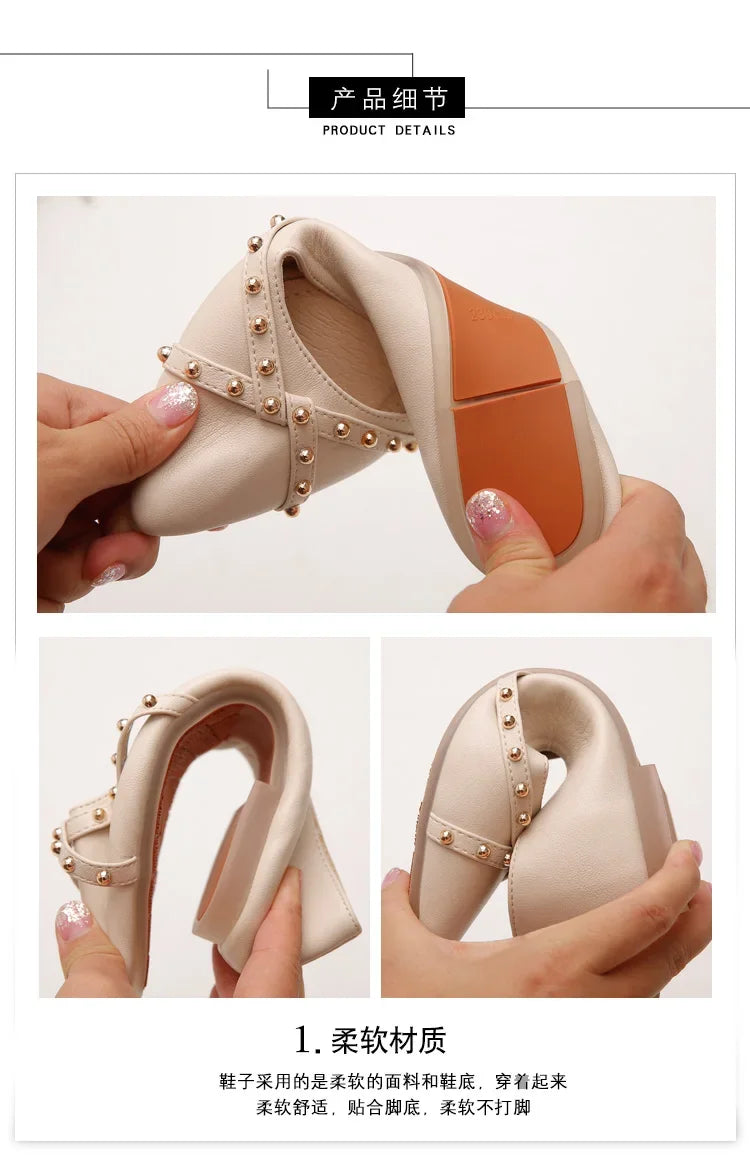 Woman Flats Shoes Rivet Spring Summer New Female Metal Pointed Toe Casaul Shoes Comfortable Flats Loafers Shoes