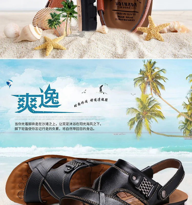 2024 New Men's Sandals Luxury Genuine Leather Men Shoes Casual Non-slip Beach Slippers Comfortable Open Toe Men Sandalias 38-47
