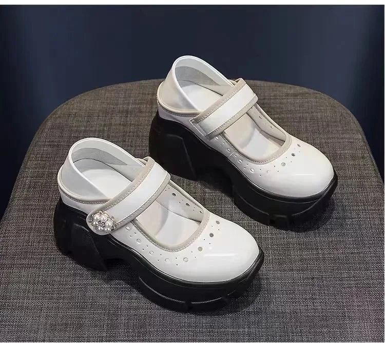 Women's Heels Shoes Summer Sneakers Platform Woman-shoes 2024 Thick Sole Roses Casual Leisure Round Toe Zip PU  Retro Rubber