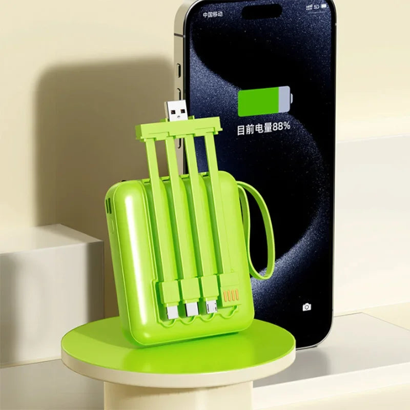 20000mAh Mini Power Bank 4in1 Cable Portable Charger Fast Charging LED Digital Display Poverbank External Battery Mobile Power