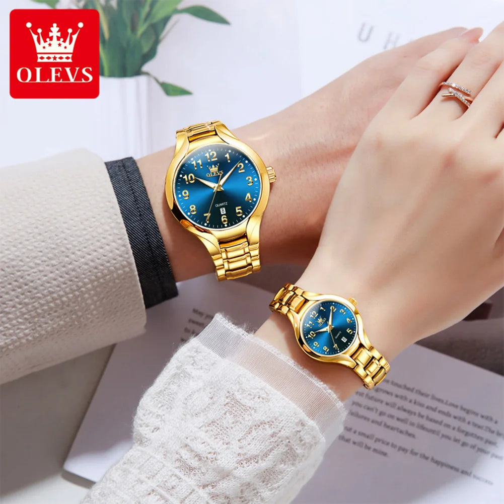 OLEVS 3650 Couple Watches For Men Women Number Scale Waterproof Quartz Dress Wristwatch Luminous Luxury Calendar Business Watch