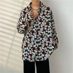 Shirt Men's Design Sense Is Niche Japanese Retro with Floral Patterns Lazy Style Rugged and Handsome Long Sleeved Shirt