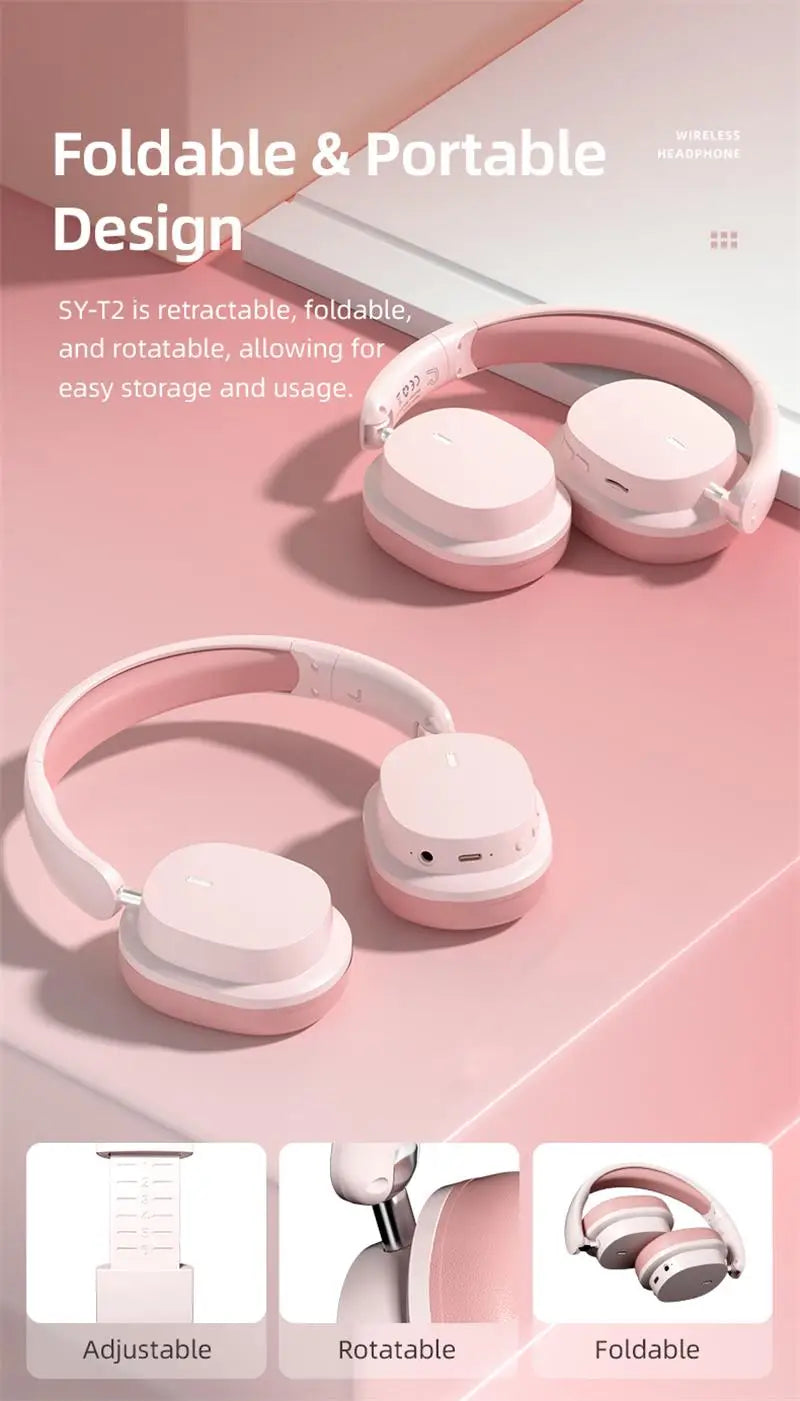 Head Mounted Wireless Earphones Foldable Bluetooth Earphones Built Microphone Earphones Audio Noise Cancelling Earphones