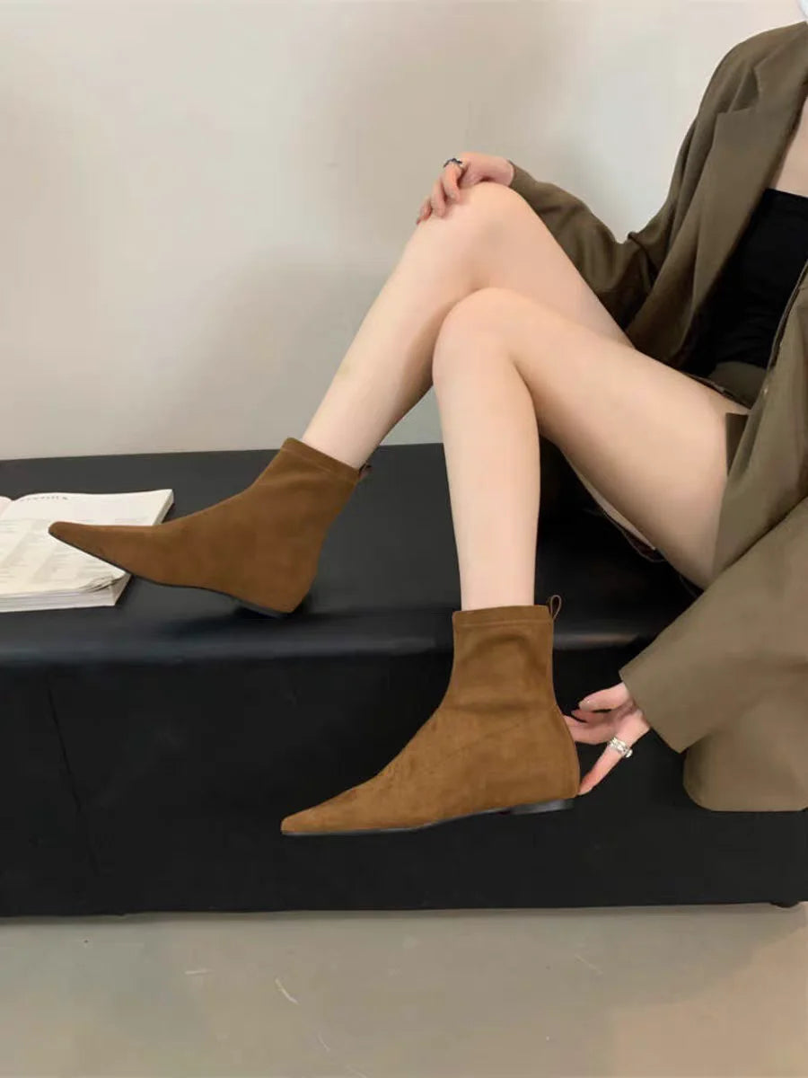 Women Flats Pointed Toe Boots Sexy Suede Ankle Boots Designer 2025 New Winter Shoes Chelsea Elegant Party Woman Fashion Botas