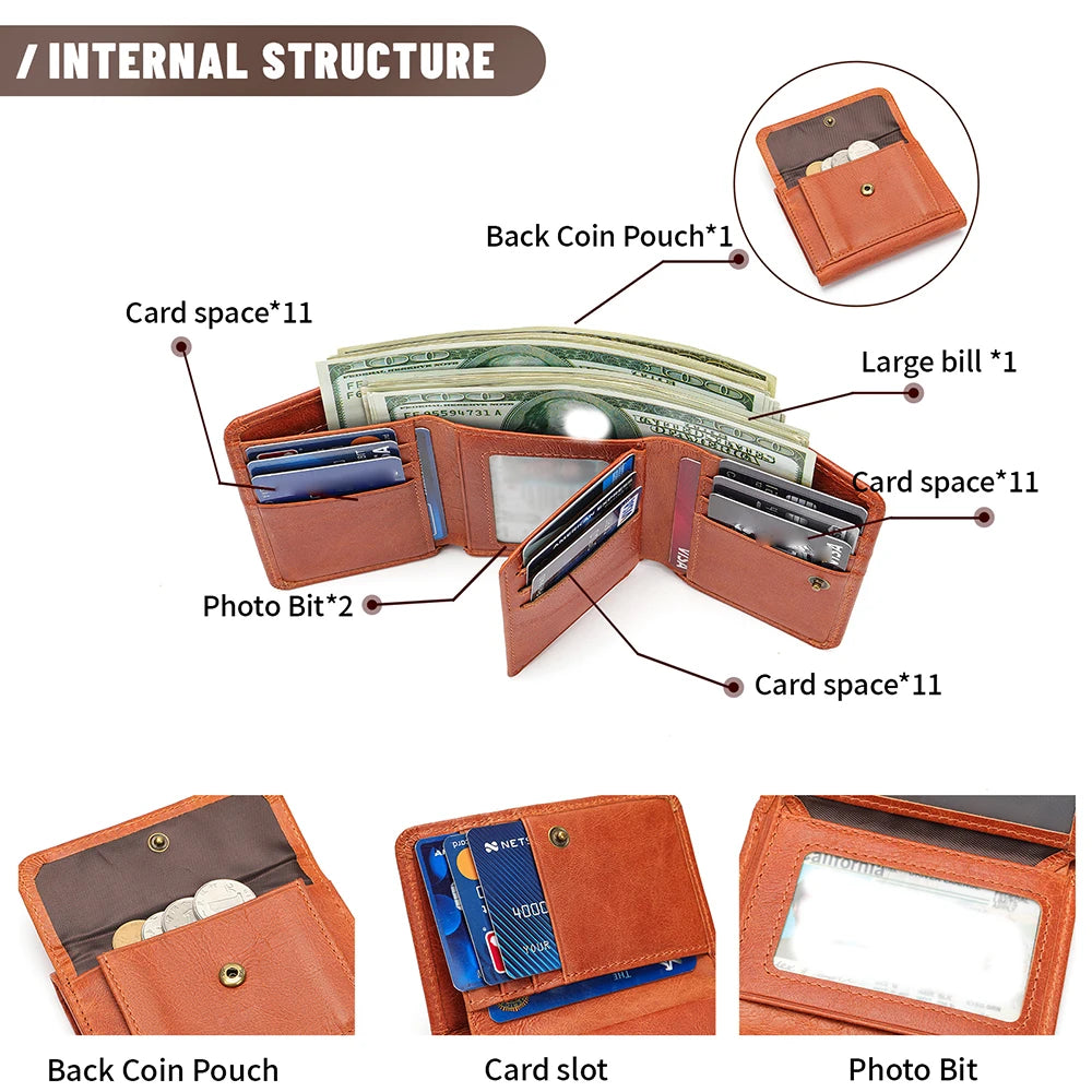 WESTAL Men's Leather Wallets for Card Holders Short Coin Purse Men Wallet Clutches for Photo Money Bags