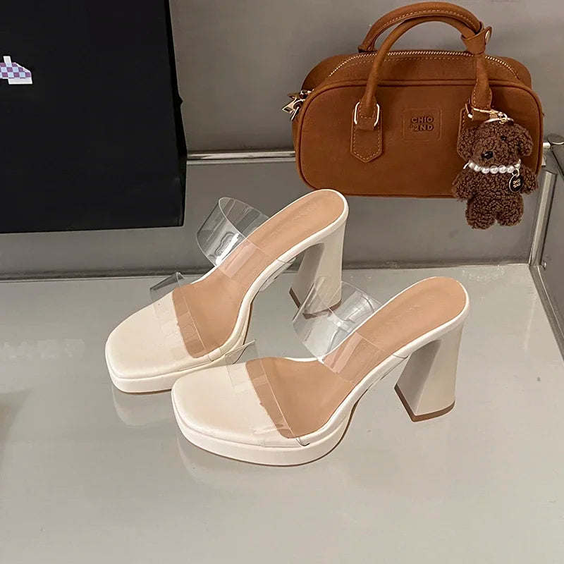 Women's Summer High Heels Sandals Sexy Fashion Open-toe Women Platform Mules Slippers Luxury Causal Elegant Ladies Clear Sandals