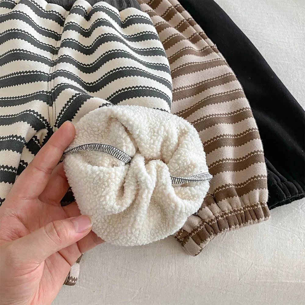 Pants For Boys Kids Winter Fleece Thicken Warm Children Clothing Striped Casual Loose Toddler Trousers