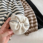 Pants For Boys Kids Winter Fleece Thicken Warm Children Clothing Striped Casual Loose Toddler Trousers