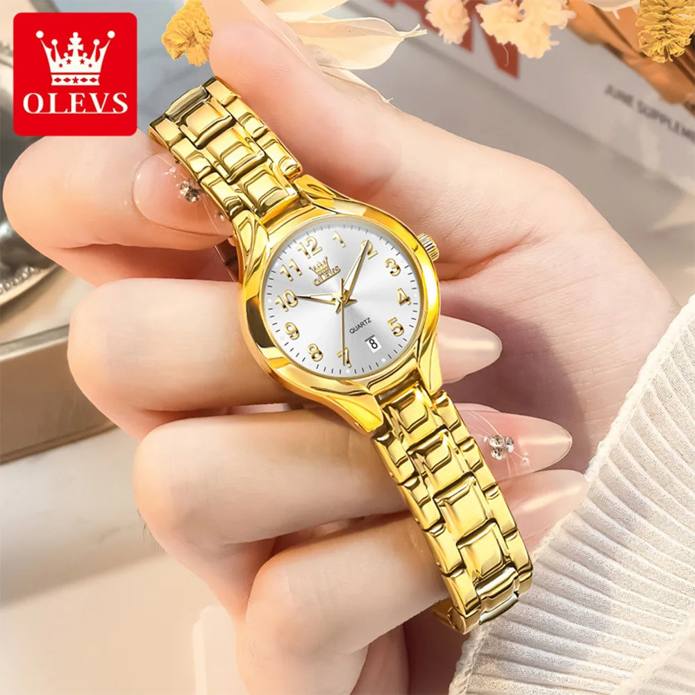 OLEVS 3650 Couple Watches For Men Women Number Scale Waterproof Quartz Dress Wristwatch Luminous Luxury Calendar Business Watch