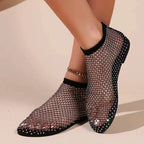 New Women's Flat Shoes Summer Women Sandals Hollowout Elastic Fishnet Socks Slippers Water Diamond Sexy Flat Shoes Zapatos Mujer
