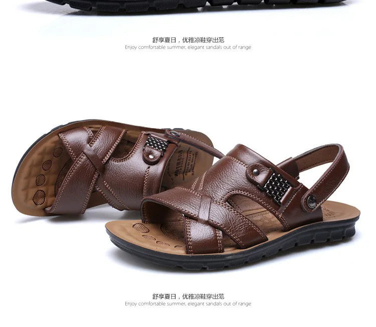2024 New Men's Sandals Luxury Genuine Leather Men Shoes Casual Non-slip Beach Slippers Comfortable Open Toe Men Sandalias 38-47