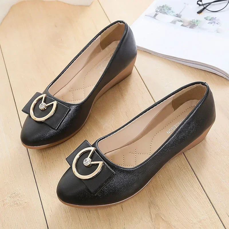 Flats Shoes Woman Foable Ballets Metal Buckle Bow Flats Lady Fall Shoes Girl Ballerina Dress Moccasin Rhinestone scintillation