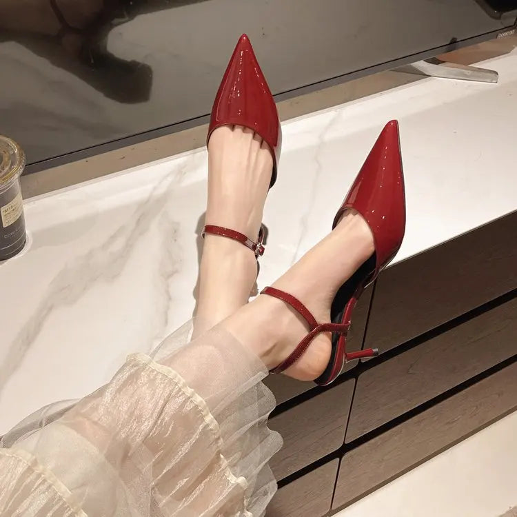 2025 New Design High Heels Woman Pumps Buckle Strap Mules Slippers Sexy Pointed Toe Wedding Banquet Female Shoes