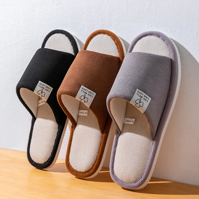 Slippers for Men，Non-Slip Soft-Soled Indoor House Slippers for Spring&Summer, All-Season Linen Home Comfortable Slippers