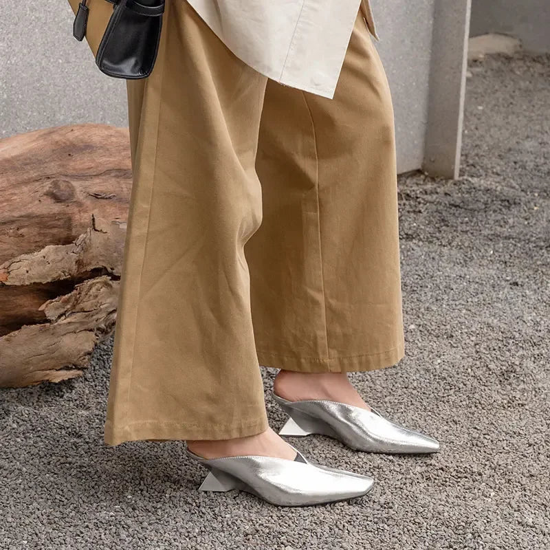 Women's Slippers 2025 New Summer Luxury Fashion Sandals Cover Toe Mid High Heels Rubber Sole Slippers Women's Shoes Sandals